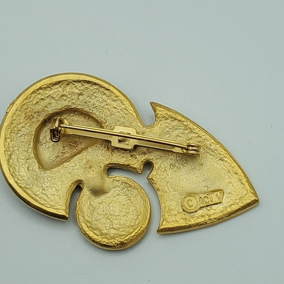 ACTV Vintage Enamel Brooch Gold Tone Geometric Modernist 80s Statement - Picture 7 of 10